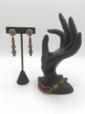 Heidi Daus Signed Crystal Faceted Glass Beaded Bracelet and Drop Earring